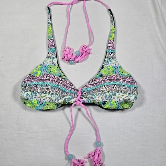 Victoria Secret Swim Suit Bikini Top Medium Reversible Black Green‎ Purple Blue - Picture 1 of 5